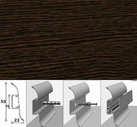 Напольный плинтус Идеал Комфорт (пластиковый с кабель-каналом) 301 Венге (55x22x2500 мм), 1 м.п.